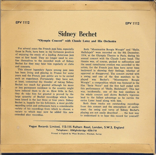 Sidney Bechet With Claude Luter Et Son Orchestre : Olympia Concert (7", EP)