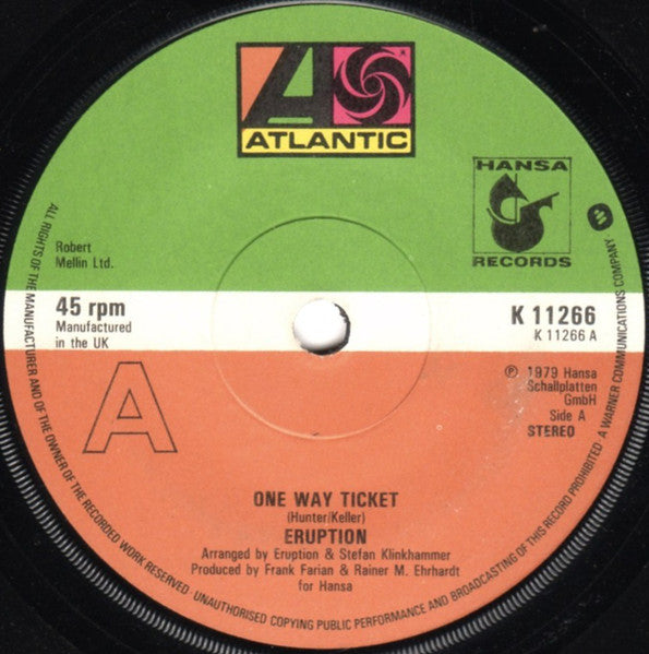 Eruption (4) : One Way Ticket (7", Single)