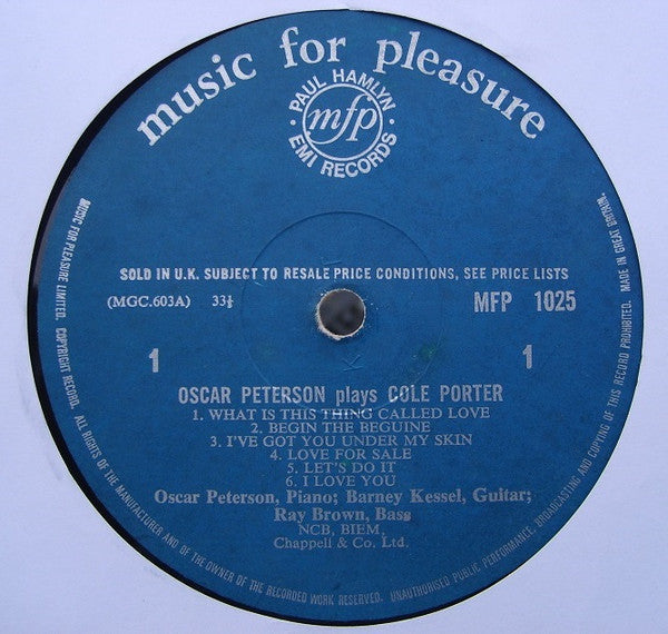 Oscar Peterson, Barney Kessel, Ray Brown : Oscar Peterson Plays Cole Porter (LP, Album, Mono)