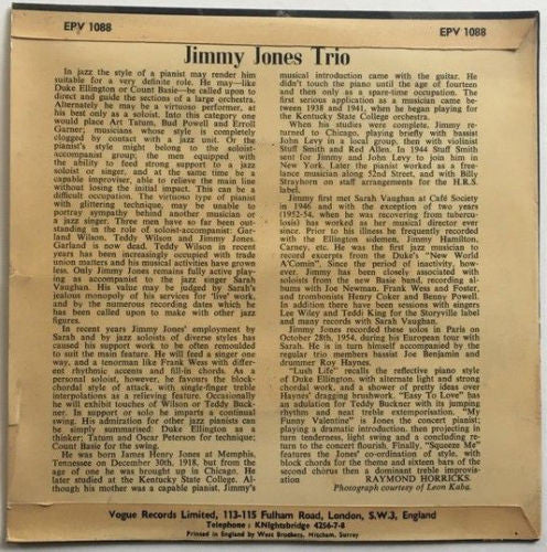 Jimmy Jones Trio Feat. Roy Haynes & Joe Benjamin : Jimmy Jones' Trio Feat. Roy Haynes & Joe Benjamin (7", EP)
