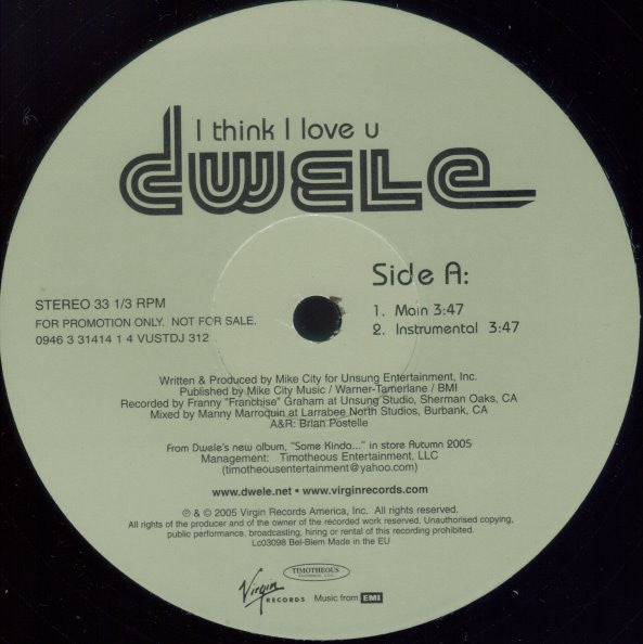 Dwele : I Think I Love U (12", Promo)