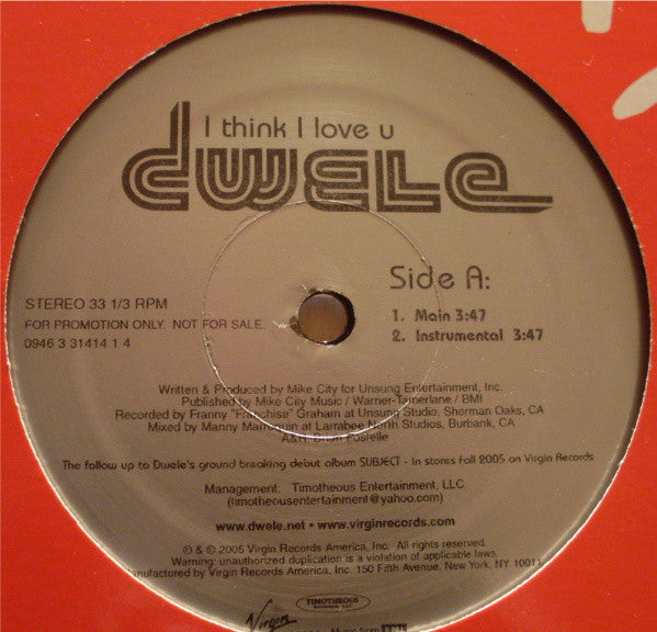 Dwele : I Think I Love U (12", Promo)