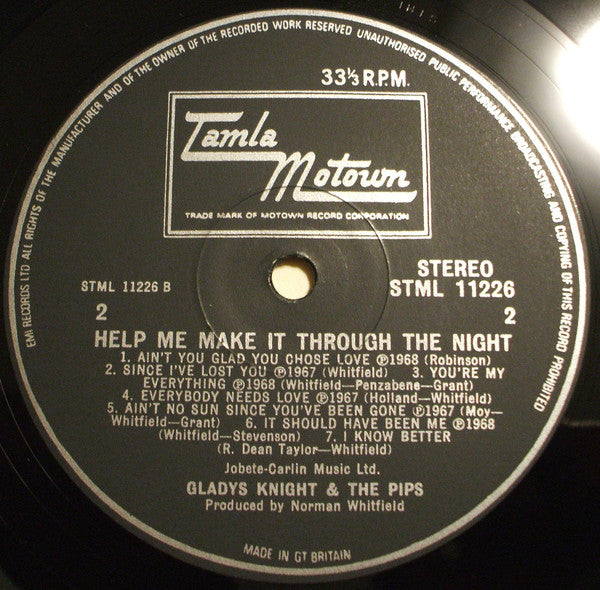 Gladys Knight And The Pips : Help Me Make It Through The Night (LP, Comp, RP, EMI)