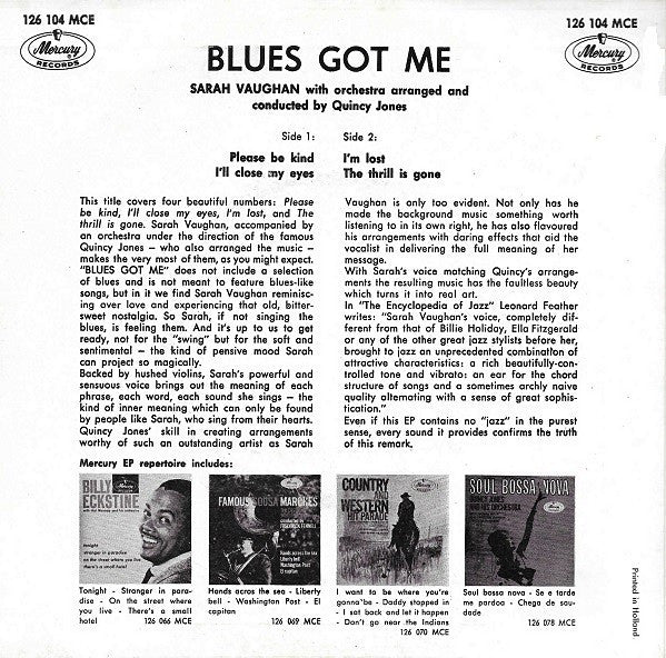 Sarah Vaughan : Blues Got Me (7", EP)