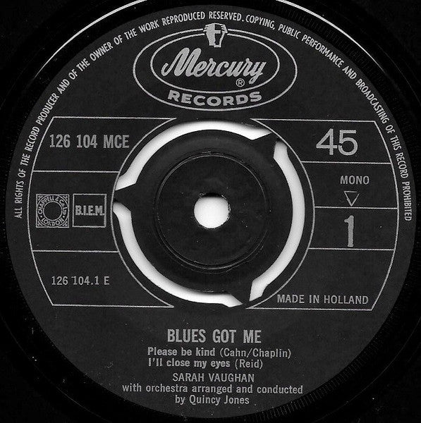 Sarah Vaughan : Blues Got Me (7", EP)
