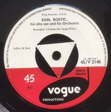 Earl Bostic And His Orchestra : Moonglow / Ain't Misbehavin' (7")