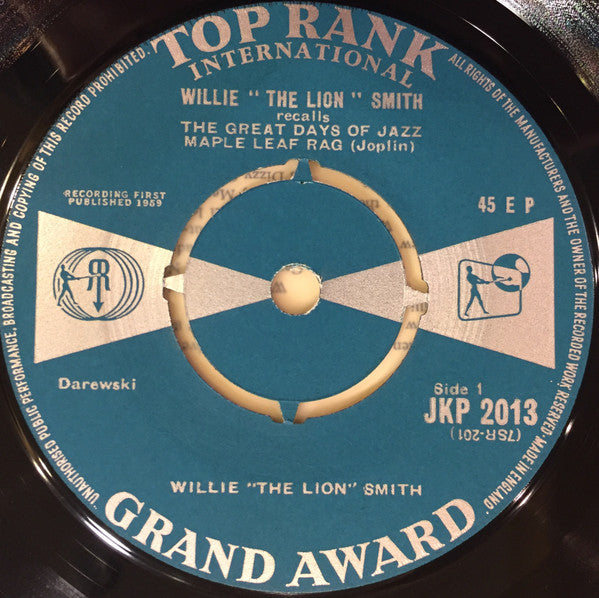 Willie "The Lion" Smith : Willie "The Lion" Smith Recalls The Great Days Of Jazz (7", EP)