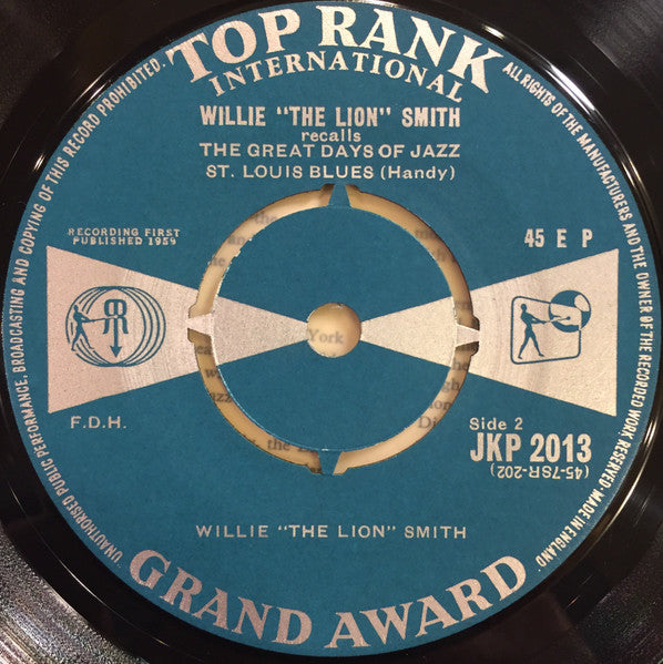 Willie "The Lion" Smith : Willie "The Lion" Smith Recalls The Great Days Of Jazz (7", EP)