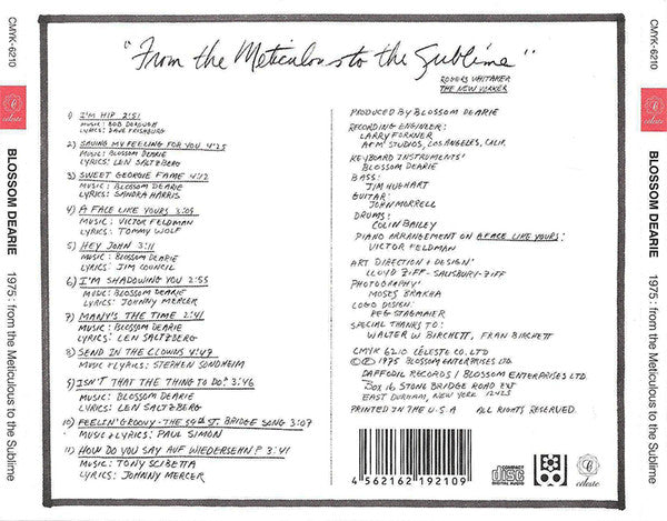 Blossom Dearie : 1975 - From The Meticulous To The Sublime (CD, Album, RE)