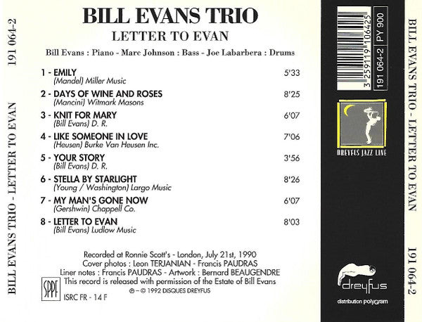 The Bill Evans Trio : Letter To Evan (CD, Album)