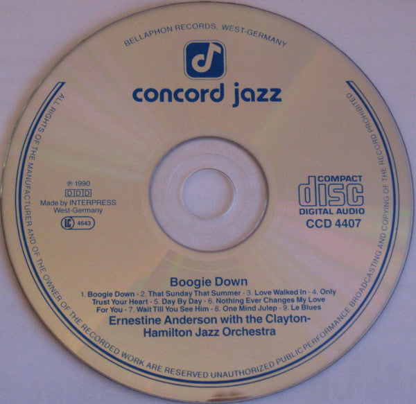 Ernestine Anderson With The Clayton-Hamilton Jazz Orchestra : Boogie Down (CD, Album)