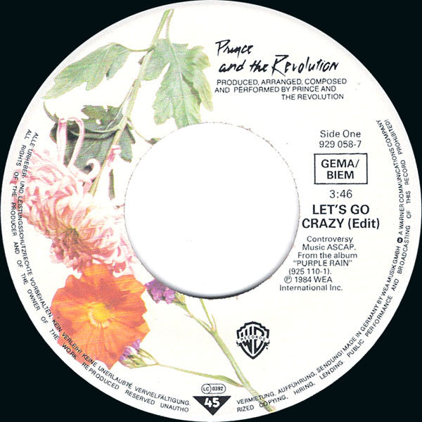 Prince And The Revolution : Let's Go Crazy / Take Me With U (7", Single)