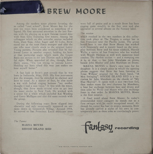 Brew Moore : Brew Moore (7", EP)