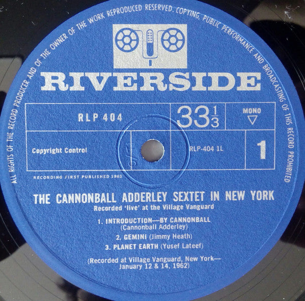 The Cannonball Adderley Sextet* : In New York (LP, Album, Mono)