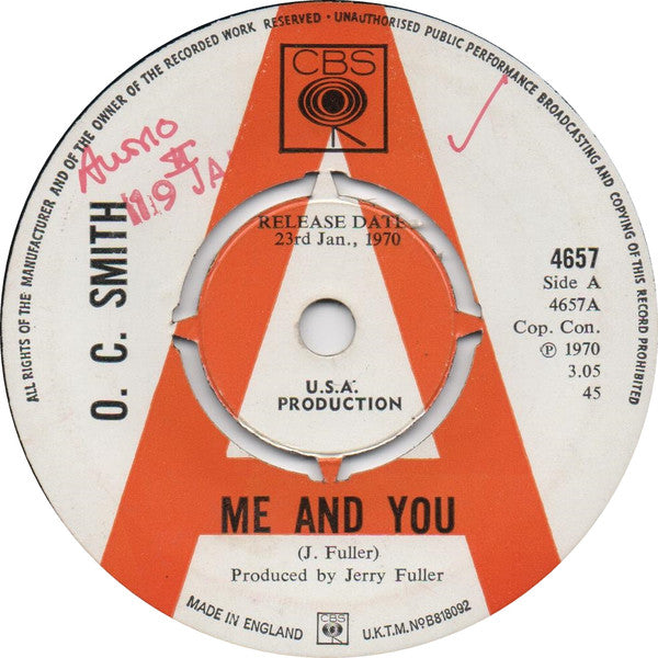 OC Smith : Me And You / Can't Take My Eyes Off You (7", Promo)