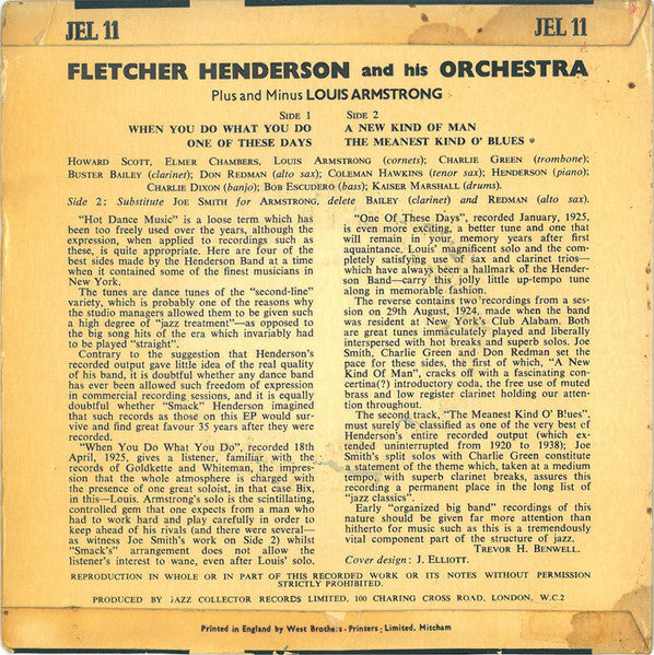 Fletcher Henderson And His Orchestra : Plus And Minus Louis Armstrong (7", EP, Mono, Pus)