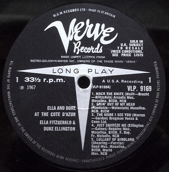 Ella Fitzgerald, Duke Ellington : Ella & Duke At The Côte D'Azur (LP, Album, Mono, Abr)
