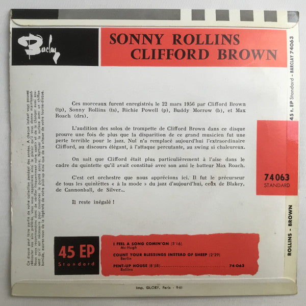 Sonny Rollins Et Clifford Brown : I Feel A Song Comin’on (7", EP)