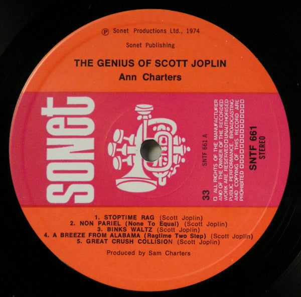 Scott Joplin Played By Ann Charters : The Genius Of Scott Joplin (LP)