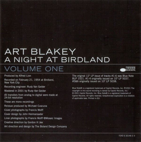 Art Blakey Quintet : A Night At Birdland, Volume One (CD, Album, Mono, RE, RM)