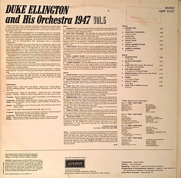 Duke Ellington And His Orchestra : The Radio Transcriptions Vol. 5 (LP, Mono)