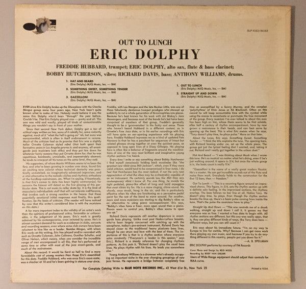 Eric Dolphy : Out To Lunch! (LP, Album, RE)