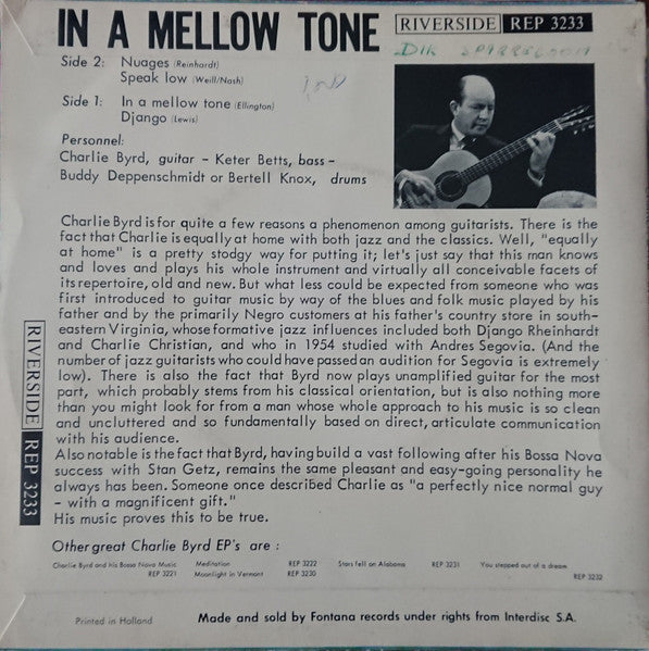 Charlie Byrd : In A Mellow Tone (7", EP)