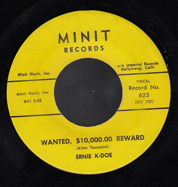 Ernie K-Doe : Mother-in-law / Wanted, $10,000.00 Reward (7", Single, Yel)