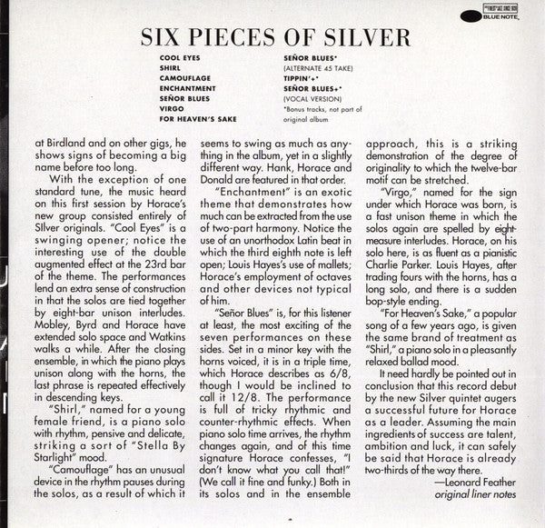 The Horace Silver Quintet : 6 Pieces Of Silver (CD, Album, RE, RM)