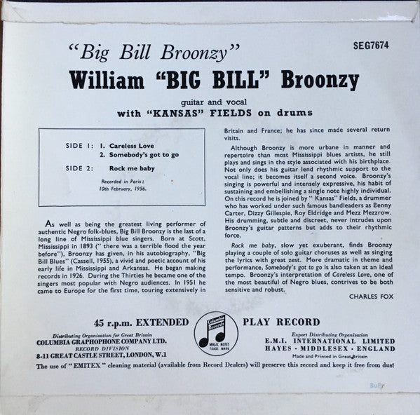 Big Bill Broonzy : Big Bill Broonzy Sings The Blues (7", EP)