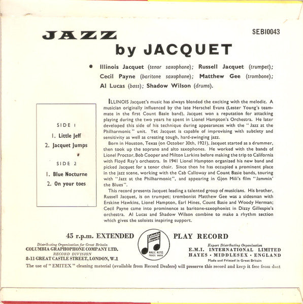Illinois Jacquet : Jazz By Jacquet (7", EP)