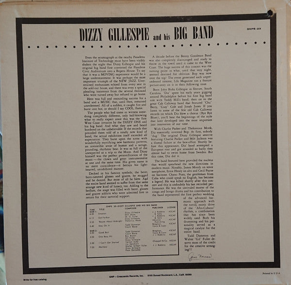 Dizzy Gillespie Big Band : In Concert (LP, Album, RE)