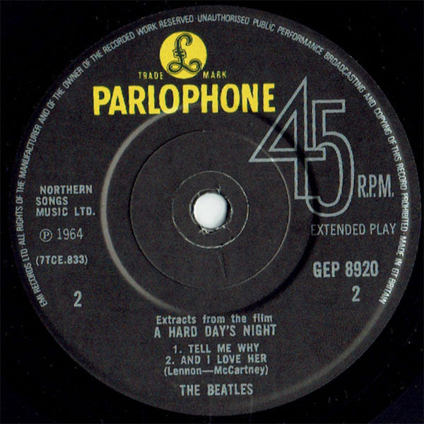 The Beatles : Extracts From The Film A Hard Day's Night (7", EP, Mono, RP, Sol)