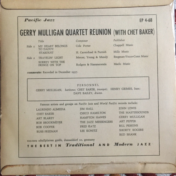 Gerry Mulligan Quartet : Reunion With Chet Baker (7", EP)
