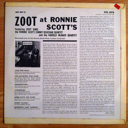 Zoot Sims : Zoot At Ronnie Scott's (LP, Album, Mono)