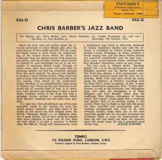 Chris Barber's Jazz Band : Chris Barber's Jazz Band (7", EP, Bac)