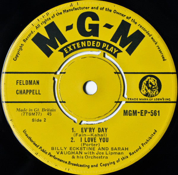 Billy Eckstine & Sarah Vaughan With Joe Lipman And His Orchestra* : Dedicated To You (7", EP, Mono)