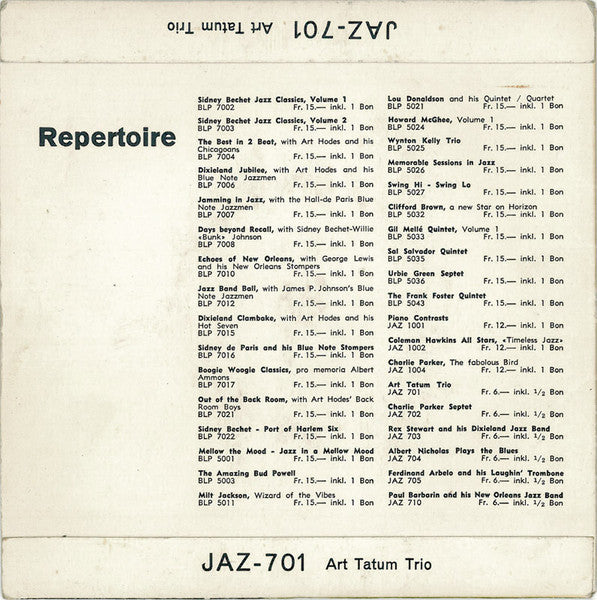 Art Tatum Trio : Flying Home (7", EP, RE, Oli)