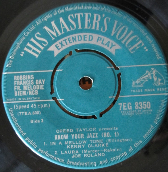 Billy Taylor -  Oscar Pettiford - Kenny Clarke - Joe Roland : Creed Taylor Presents "Know Your Jazz No. 1 - The Rhythm Section (7", EP, Mono)