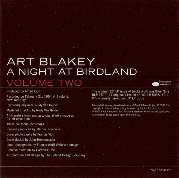 Art Blakey Quintet : A Night At Birdland, Volume Two (CD, Album, Mono, RE, RM)