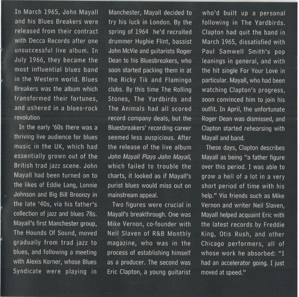 John Mayall With Eric Clapton : Blues Breakers (CD, Album, Mono, RE, RM)