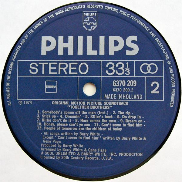 Barry White, Love Unlimited, Love Unlimited Orchestra : Together Brothers (Original Motion Picture Soundtrack) (LP, Album)