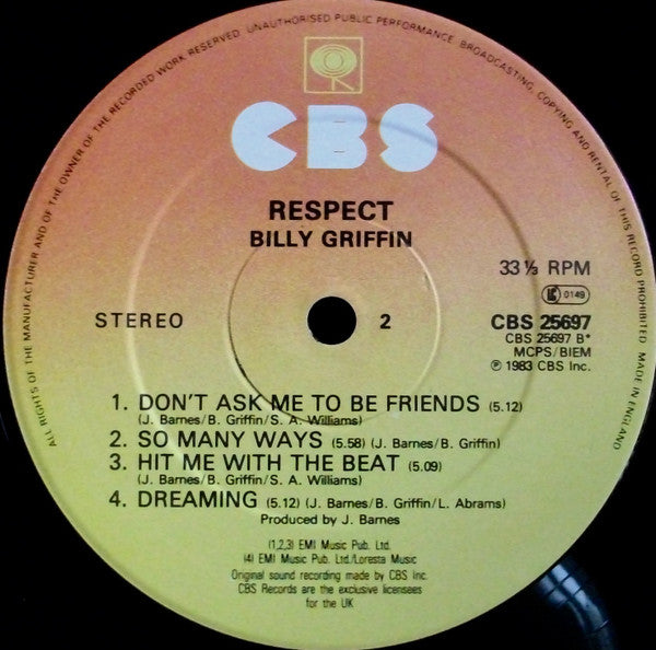 Billy Griffin : Respect (LP, Album)