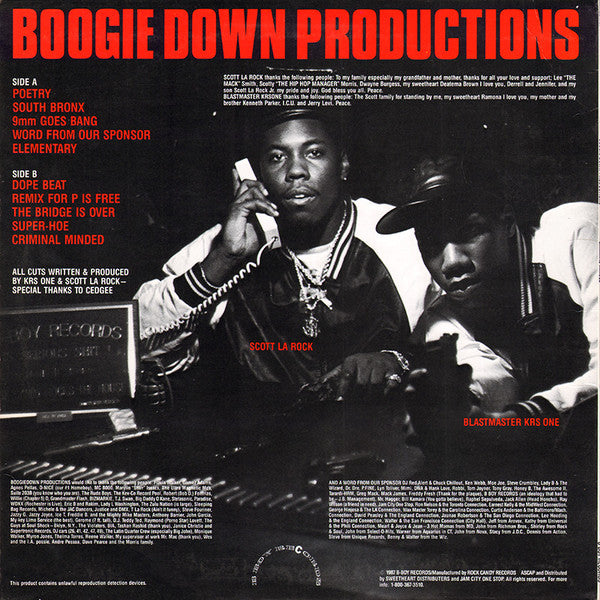 Boogie Down Productions : Criminal Minded (LP, Album, M/Print)