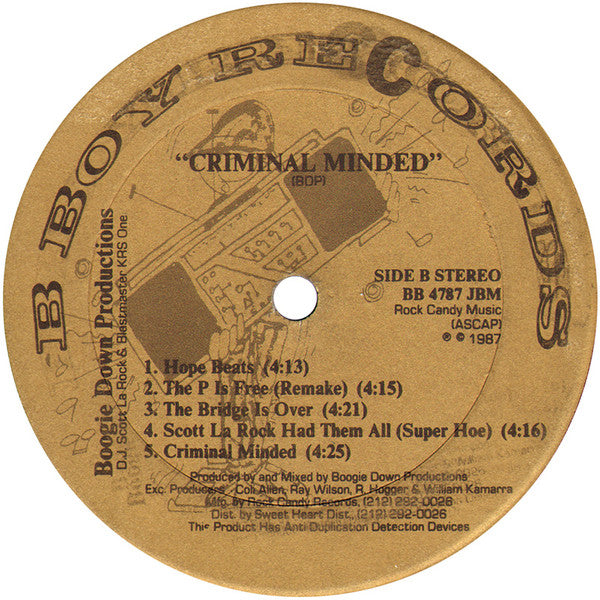 Boogie Down Productions : Criminal Minded (LP, Album, M/Print)