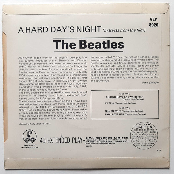 The Beatles : Extracts From The Film A Hard Day's Night (7", EP, Mono)