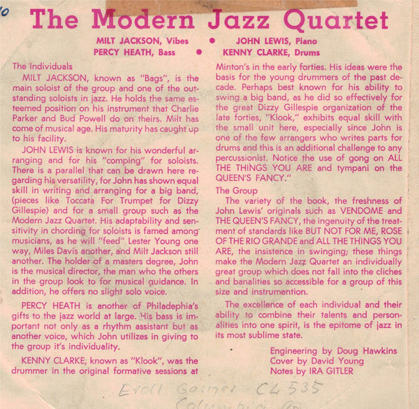 The Modern Jazz Quartet : The Queen's Fancy (7", EP)