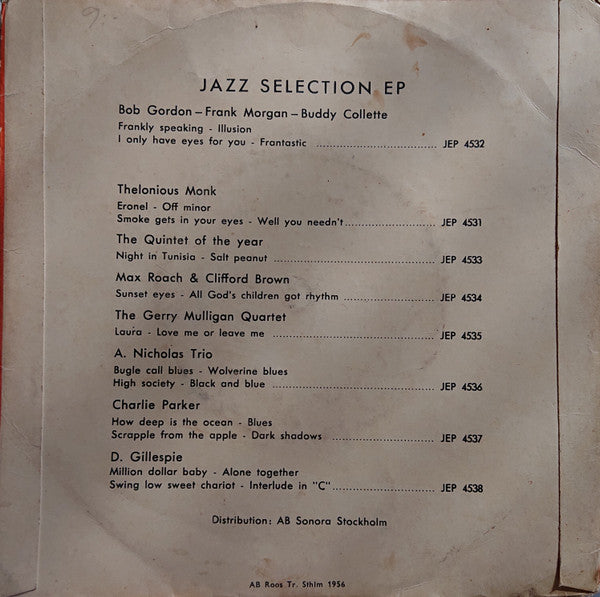 Bob Gordon (2), Frank Morgan, Buddy Collette, Russ Cheever : I Only Have Eyes For You (7", EP)