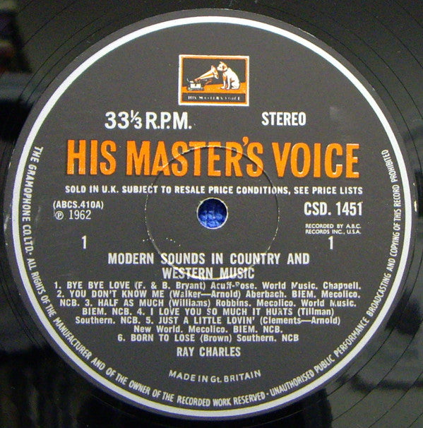 Ray Charles : Modern Sounds In Country And Western Music (LP, Album, RE)
