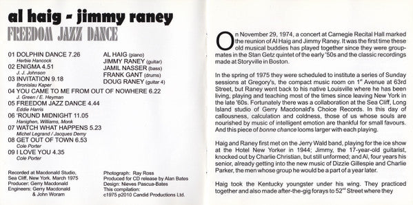 Al Haig, Jimmy Raney : Freedom Jazz Dance (CD, M/Print, RE)